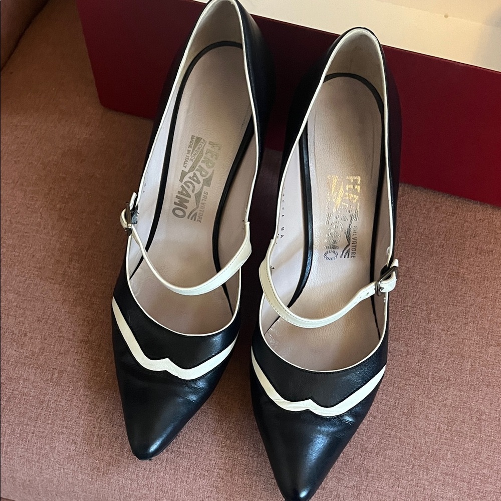 Salvatore Ferragamo Black and White Heels